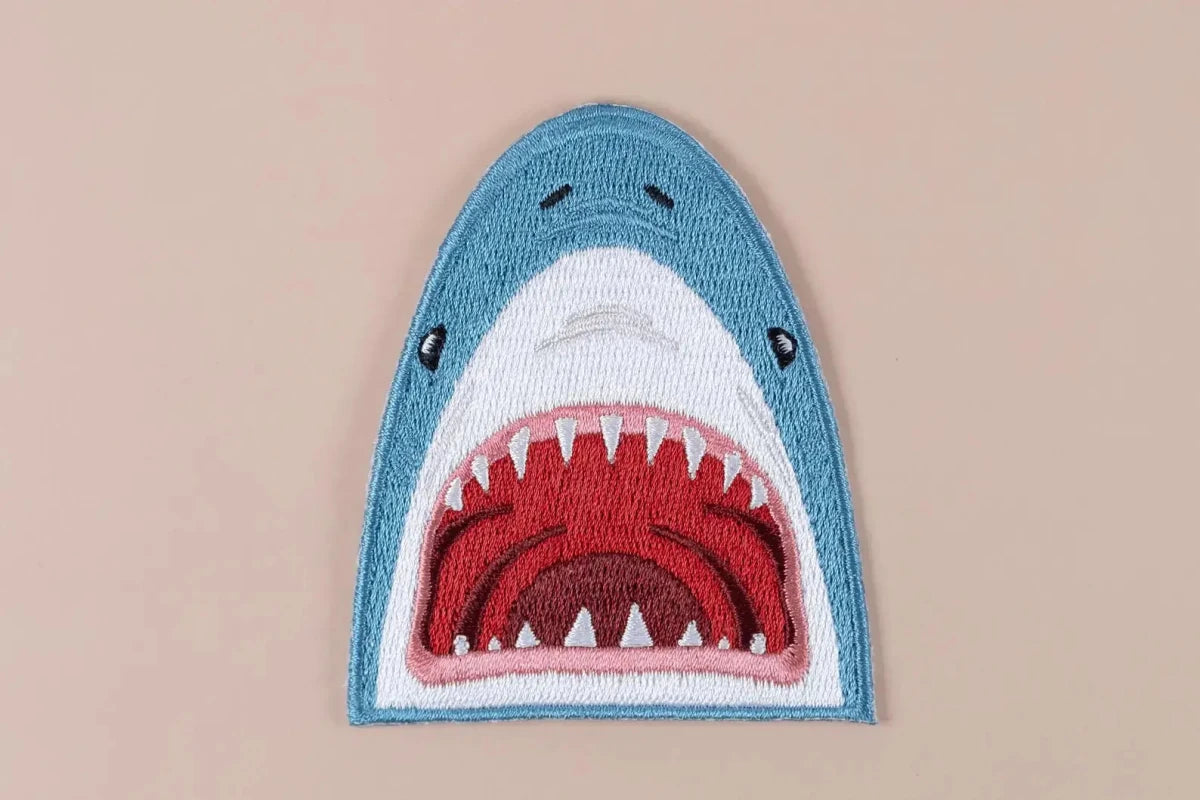 Shark Face Embroidered Iron - On Patch Teeth Ocean Beach Coast - Diamonds & Rust