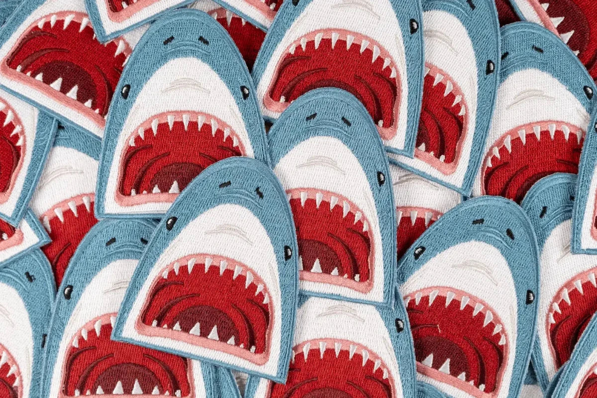 Shark Face Embroidered Iron - On Patch Teeth Ocean Beach Coast - Diamonds & Rust