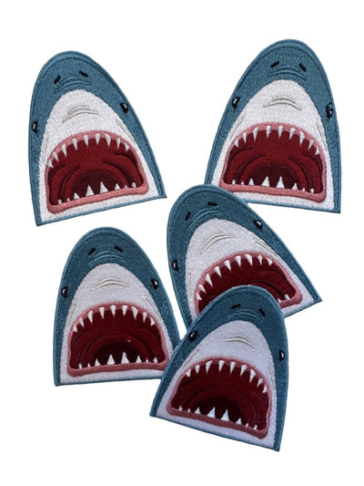 Shark Face Embroidered Iron - On Patch Teeth Ocean Beach Coast - Diamonds & Rust
