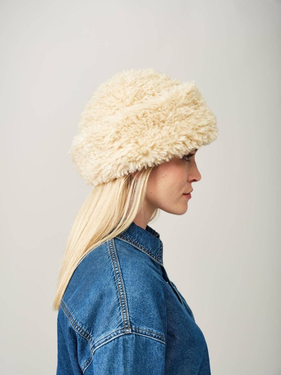Sherpa Hat: Cream Faux Sheepskin - Diamonds & Rust