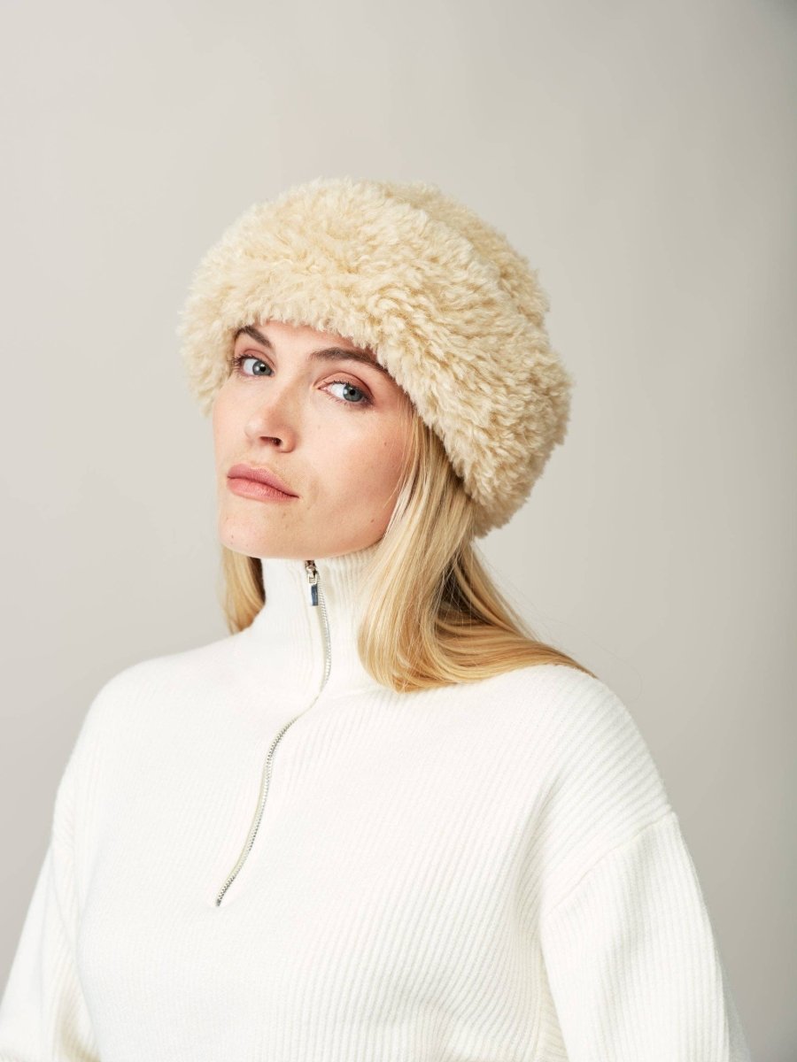 Sherpa Hat: Cream Faux Sheepskin - Diamonds & Rust