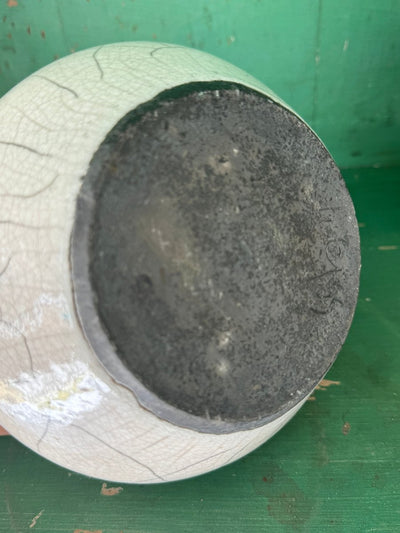 Small Vintage White Crackle Vessel - Diamonds & Rust