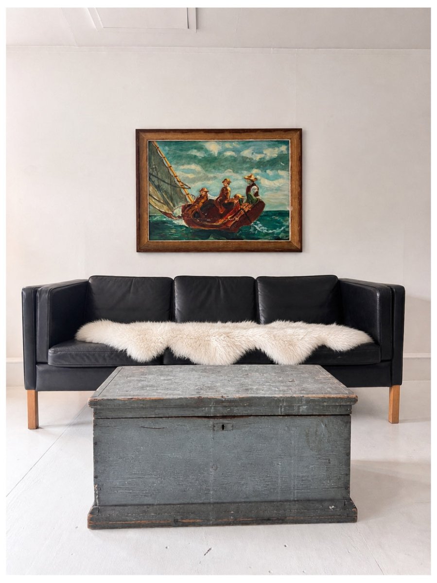 STOUBY Danish Black Leather Sofa - Diamonds & Rust