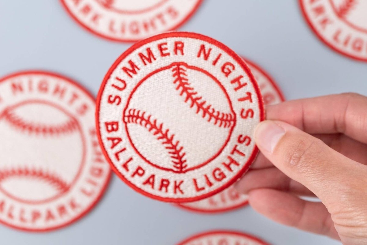 Summer Nights Ballpark Lights Embroidered Iron-On Patch Ball - Diamonds & Rust