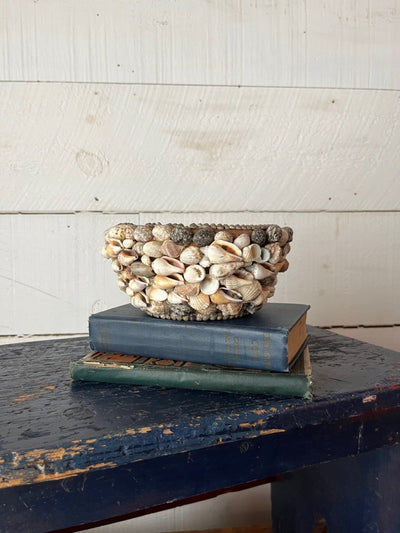 Tramp Art Shell Encrusted Planter - Diamonds & Rust