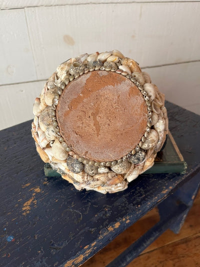 Tramp Art Shell Encrusted Planter - Diamonds & Rust