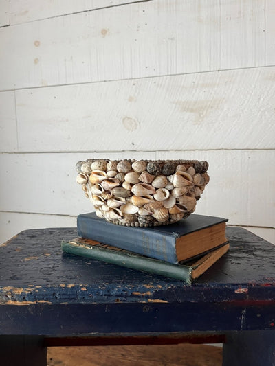 Tramp Art Shell Encrusted Planter - Diamonds & Rust