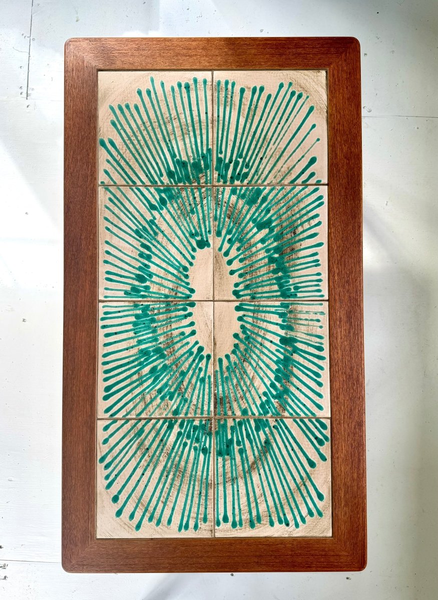 Vintage 1960s Mid - Century Modern Danish Tile Coffee Table - Diamonds & Rust