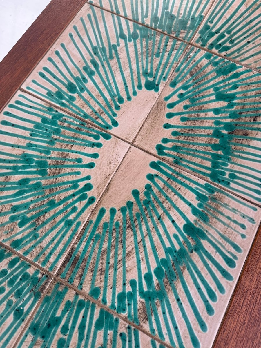 Vintage 1960s Mid - Century Modern Danish Tile Coffee Table - Diamonds & Rust