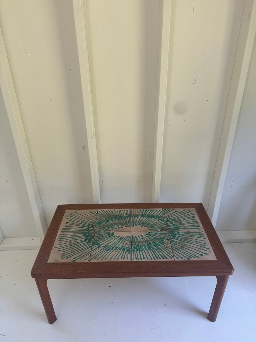 Vintage 1960s Mid - Century Modern Danish Tile Coffee Table - Diamonds & Rust