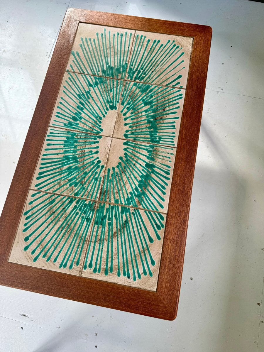 Vintage 1960s Mid - Century Modern Danish Tile Coffee Table - Diamonds & Rust