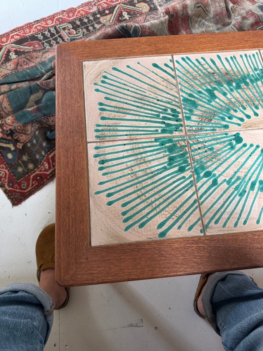 Vintage 1960s Mid - Century Modern Danish Tile Coffee Table - Diamonds & Rust