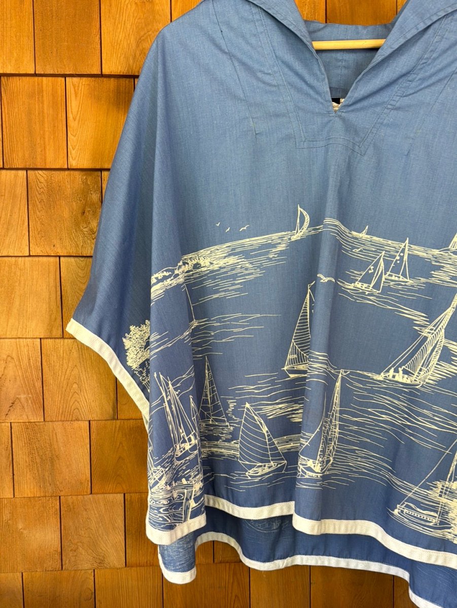 Vintage 70s Sailboat Poncho - Diamonds & Rust