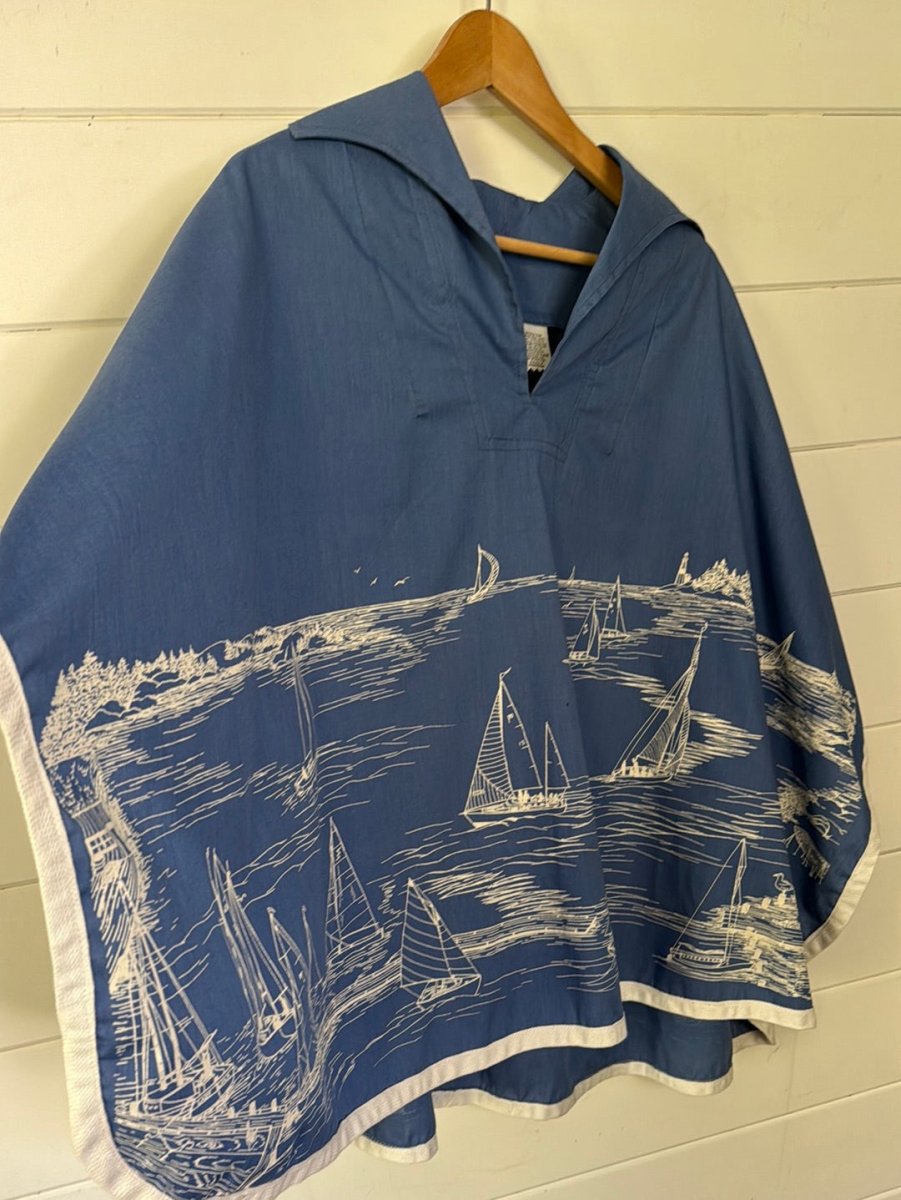 Vintage 70s Sailboat Poncho - Diamonds & Rust