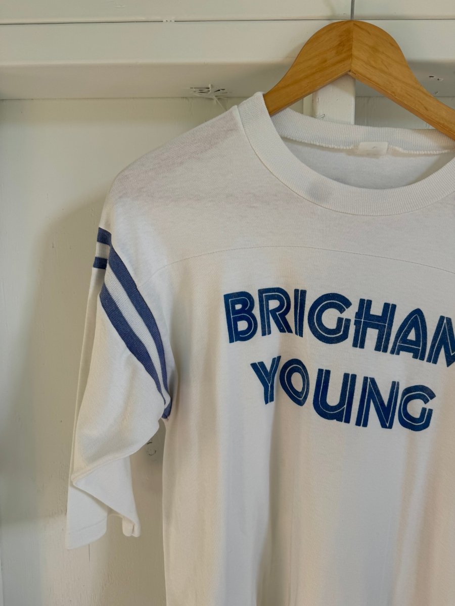 Vintage 80s Brigham Young Football Tee - Diamonds & Rust