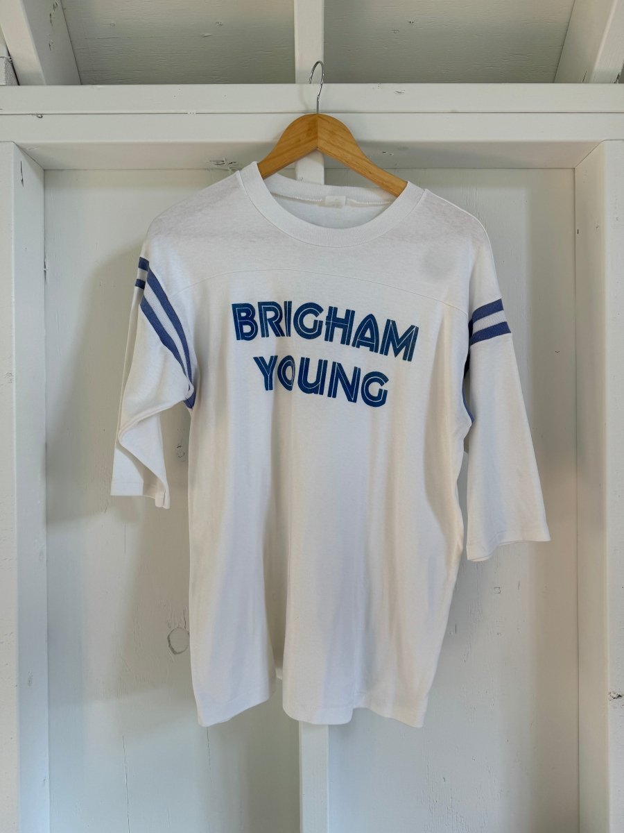 Vintage 80s Brigham Young Football Tee - Diamonds & Rust