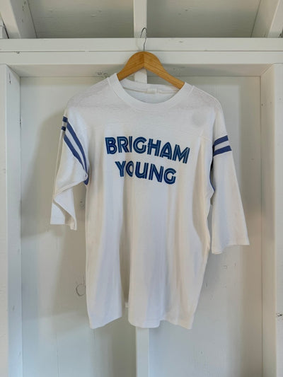 Vintage 80s Brigham Young Football Tee - Diamonds & Rust