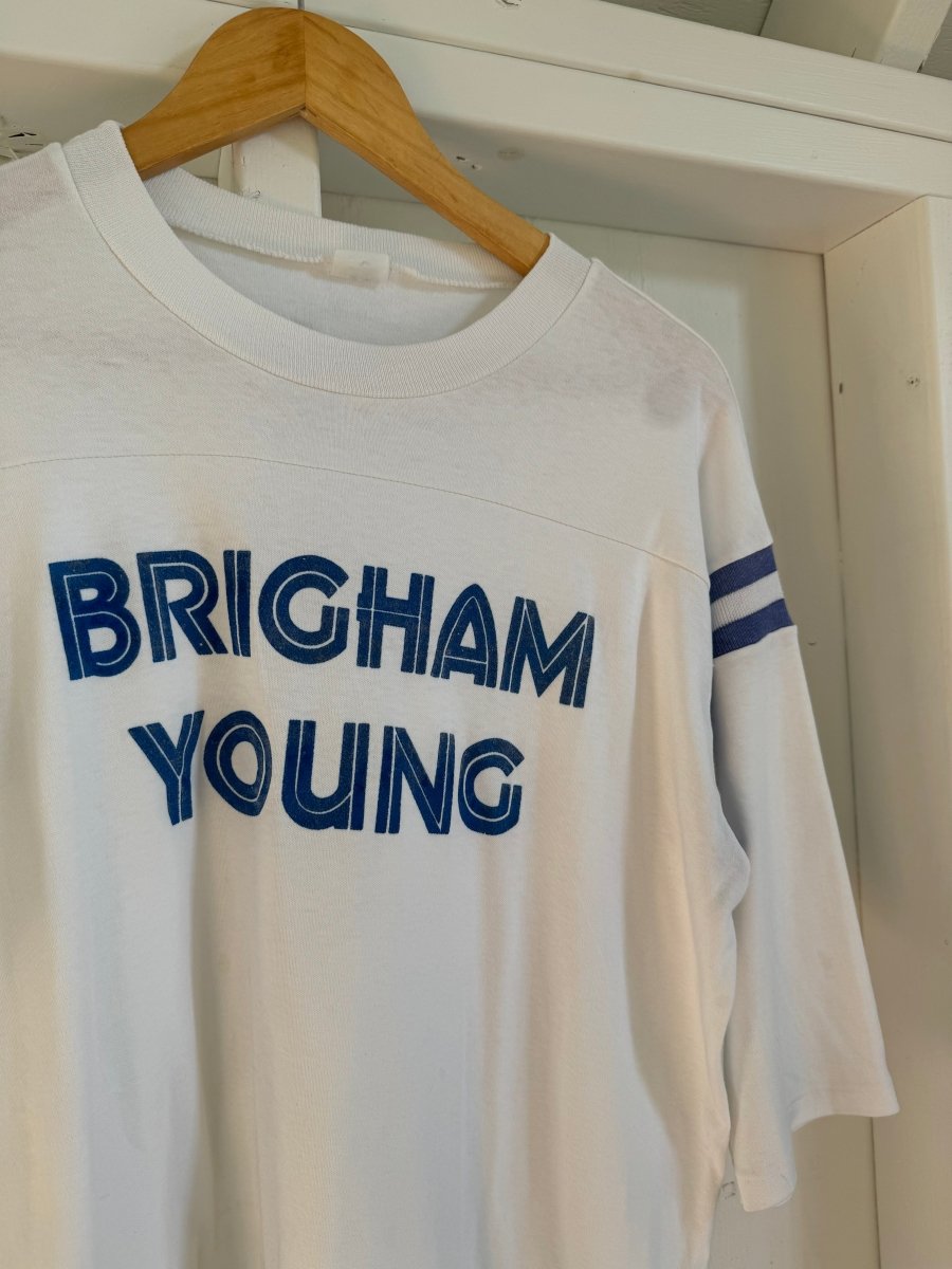 Vintage 80s Brigham Young Football Tee - Diamonds & Rust