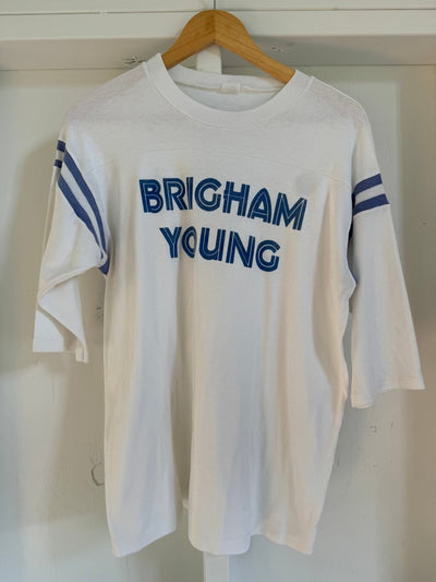 Vintage 80s Brigham Young Football Tee - Diamonds & Rust