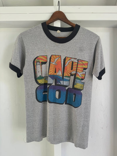 Vintage 80s Cape Cod Ringer Tee Shirt - Diamonds & Rust