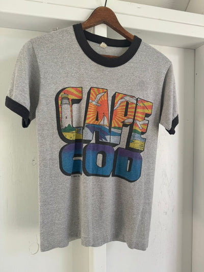 Vintage 80s Cape Cod Ringer Tee Shirt - Diamonds & Rust