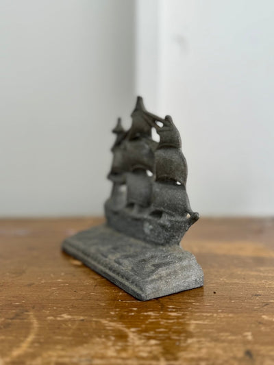 Vintage Aluminum Clipper Ship Book End - Diamonds & Rust