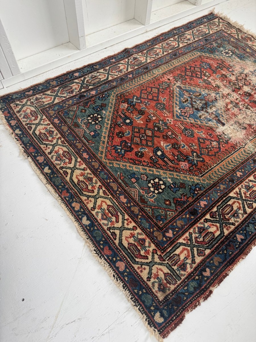 Vintage Area Rug - Blue - Diamonds & Rust