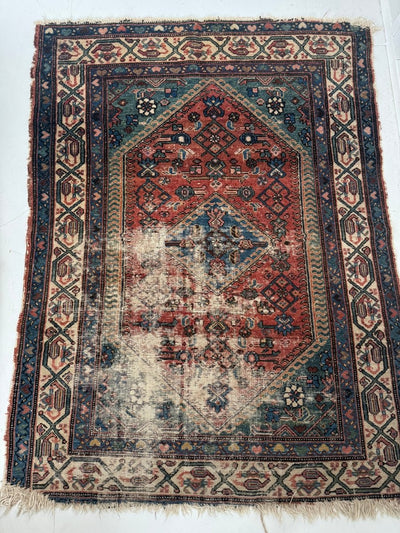 Vintage Area Rug - Blue - Diamonds & Rust