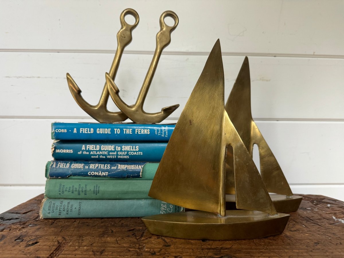 Vintage Brass Anchor Books Ends - Pair - Diamonds & Rust