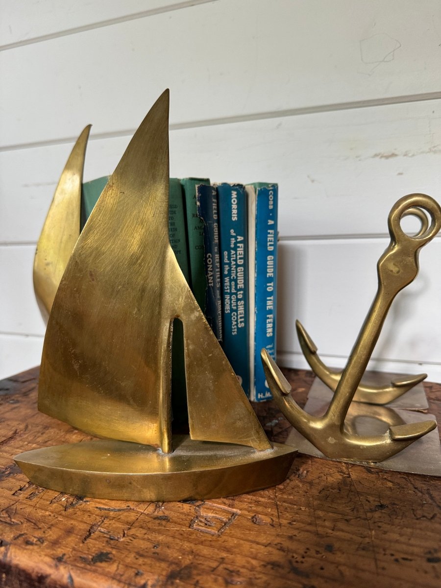 Vintage Brass Anchor Books Ends - Pair - Diamonds & Rust