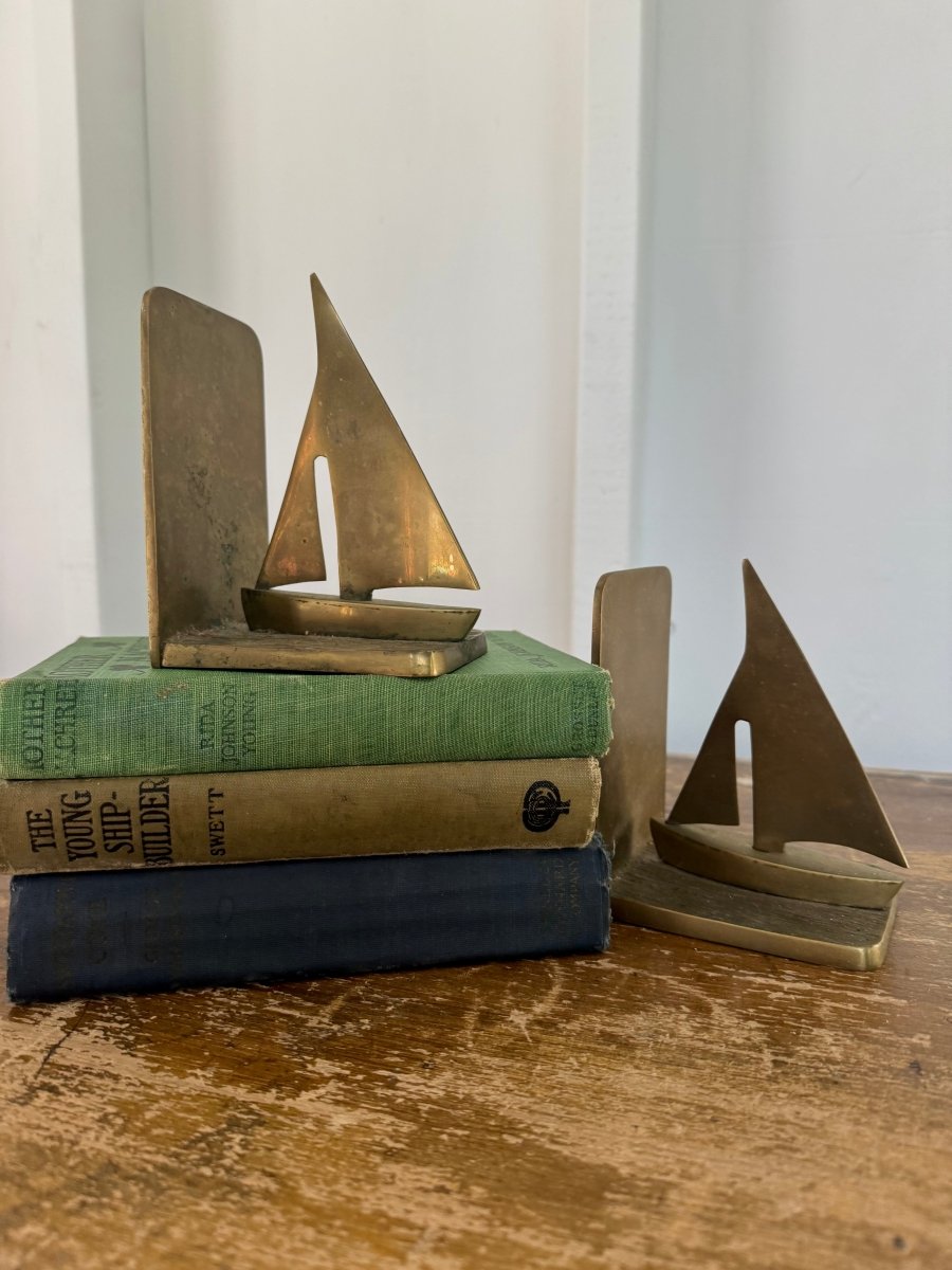 Vintage Brass Sailboat Bookends - Diamonds & Rust