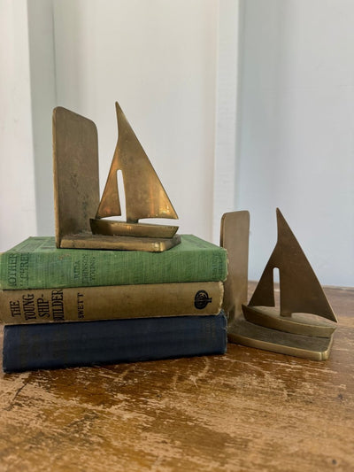Vintage Brass Sailboat Bookends - Diamonds & Rust