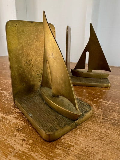 Vintage Brass Sailboat Bookends - Diamonds & Rust