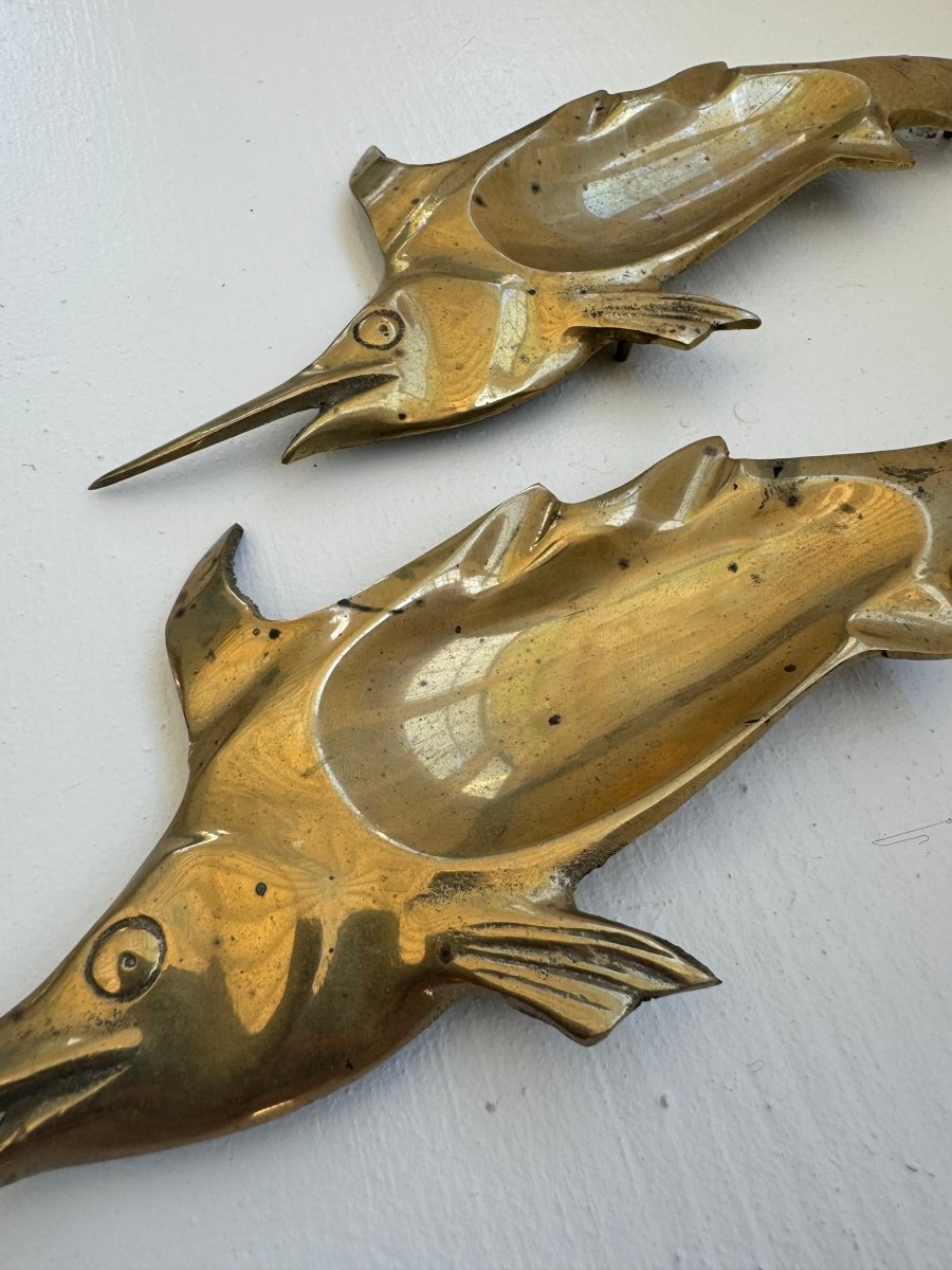 Vintage Brass Swordfish Tray - Diamonds & Rust