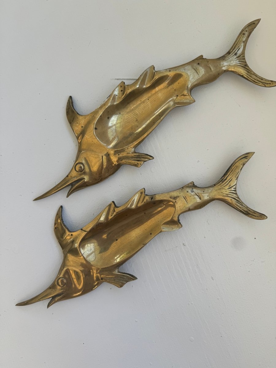Vintage Brass Swordfish Tray - Diamonds & Rust