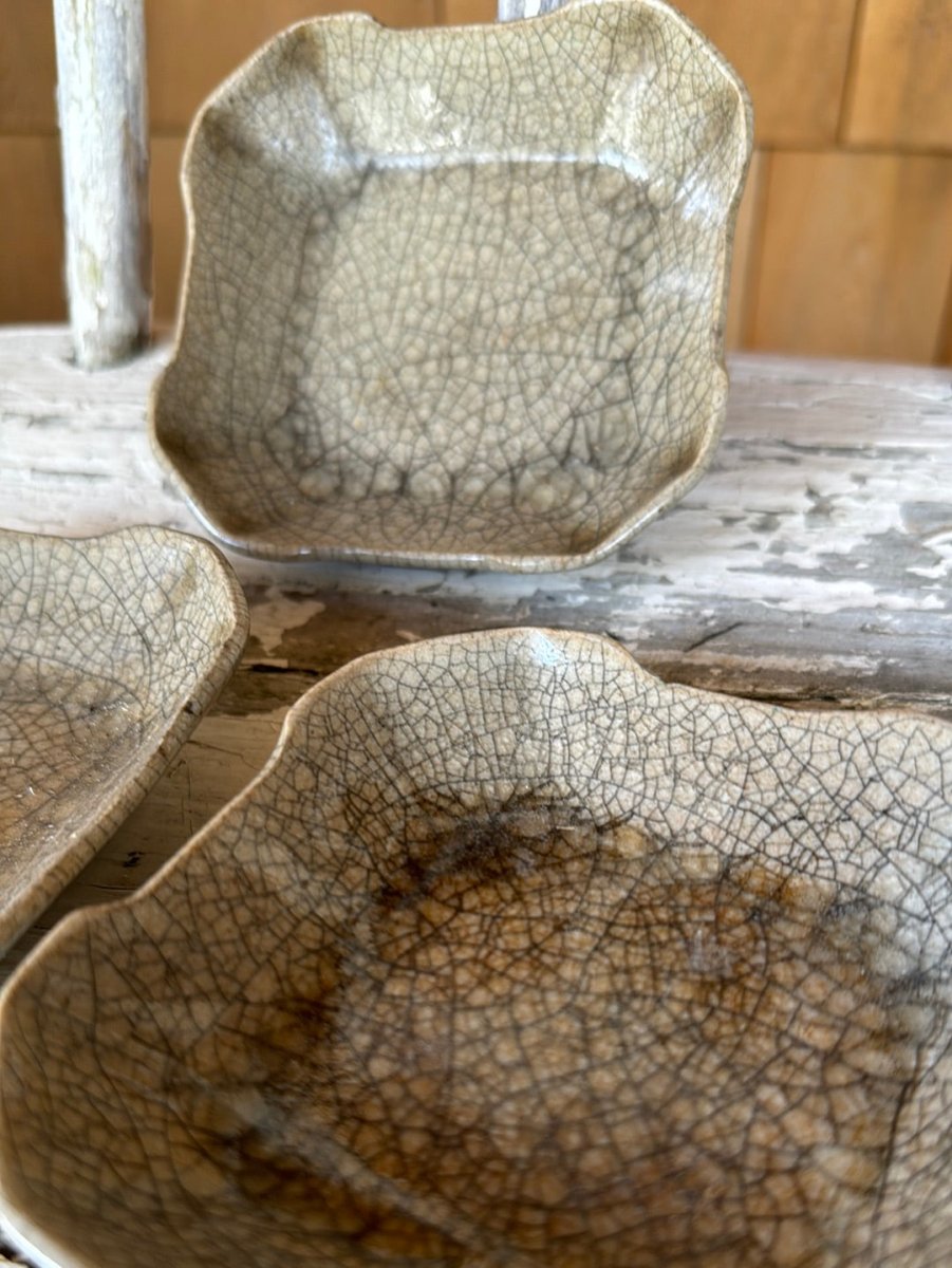 Vintage Ceramic Dish Set of Three - Stone - Diamonds & Rust