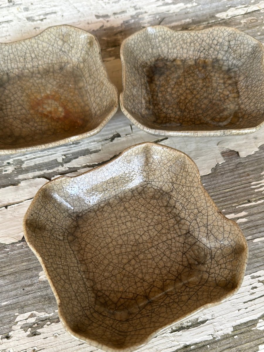 Vintage Ceramic Dish Set of Three - Stone - Diamonds & Rust