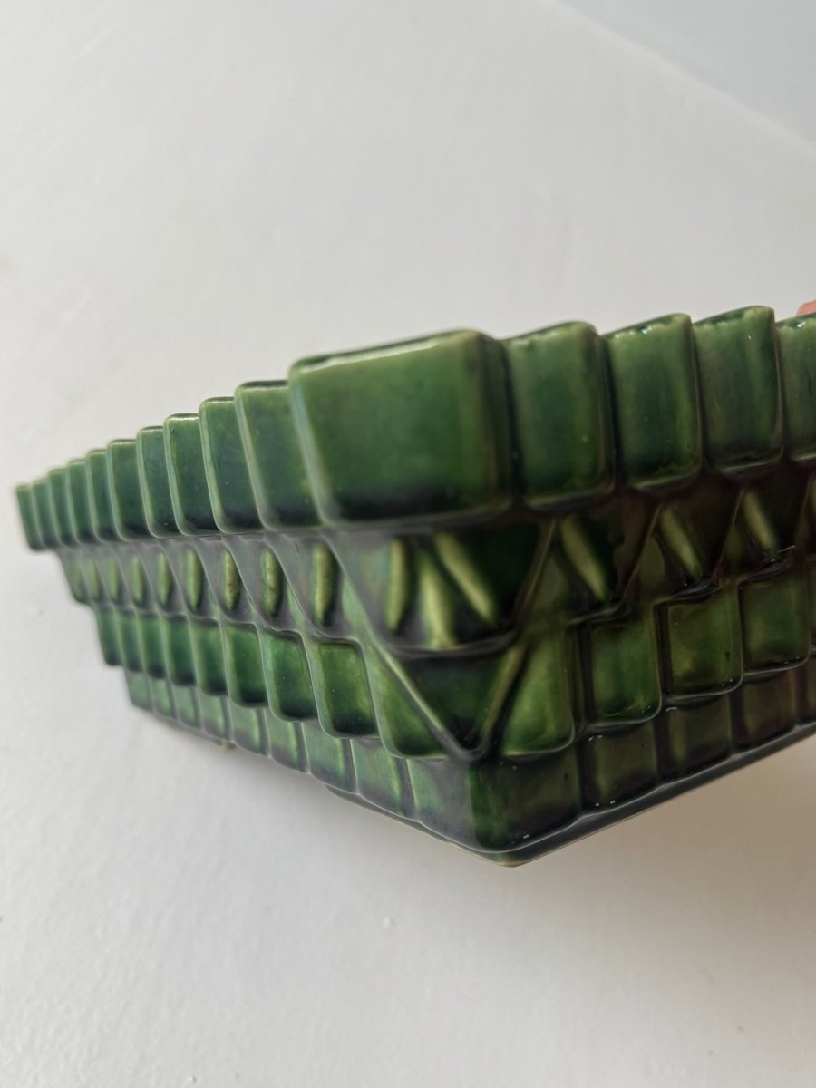 Vintage Ceramic Planter - Diamonds & Rust