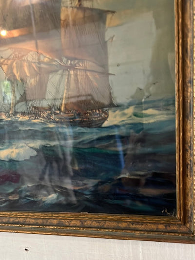 Vintage Clipper Ship Lithograph - Diamonds & Rust