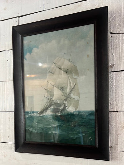 Vintage Clipper Ship Lithograph - Diamonds & Rust
