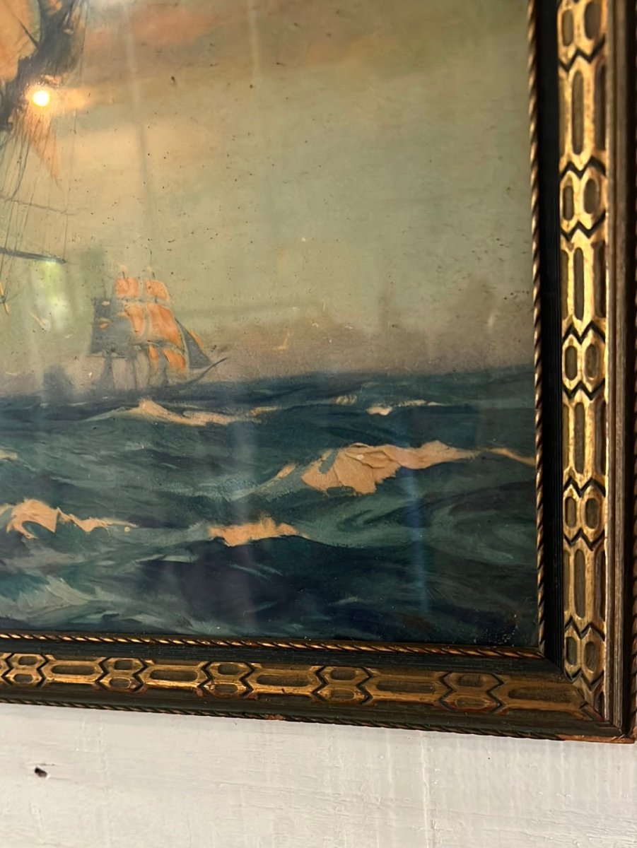 Vintage Clipper Ship Lithograph - Diamonds & Rust