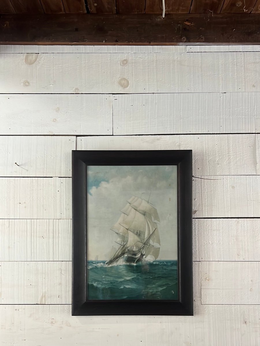 Vintage Clipper Ship Lithograph - Diamonds & Rust