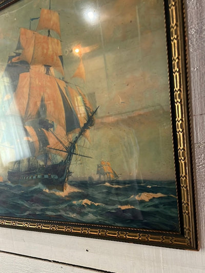 Vintage Clipper Ship Lithograph - Diamonds & Rust