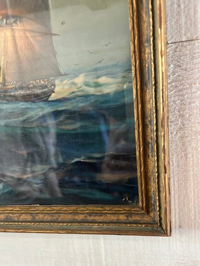 Vintage Clipper Ship Lithograph - Diamonds & Rust