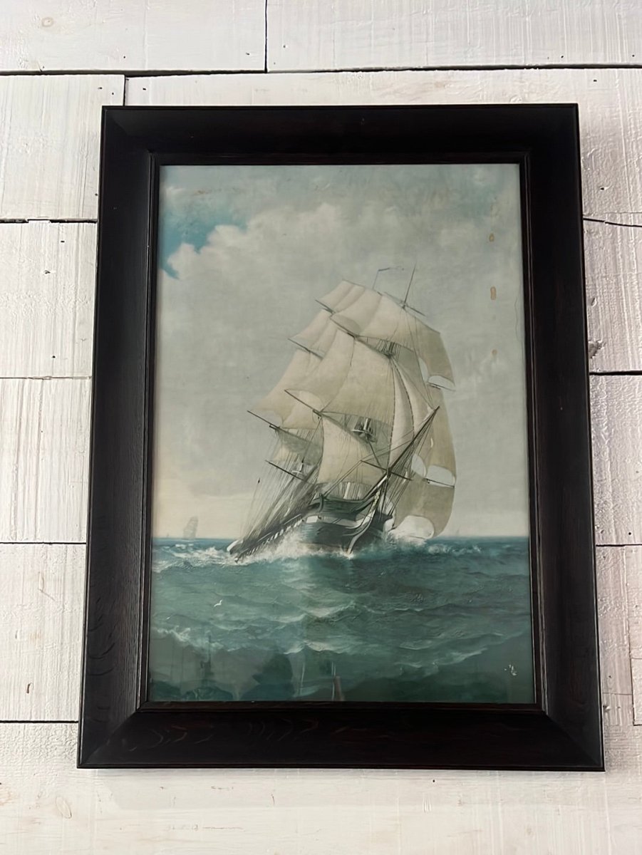 Vintage Clipper Ship Lithograph - Diamonds & Rust