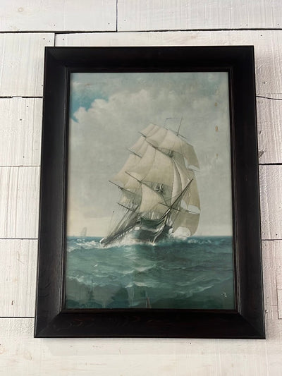 Vintage Clipper Ship Lithograph - Diamonds & Rust
