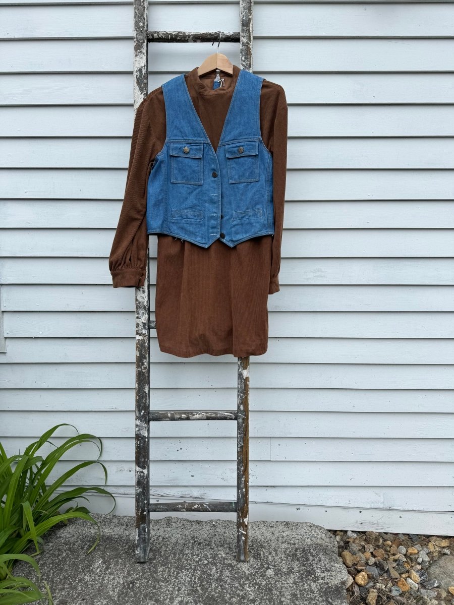 Vintage Corduroy Mod Dress - Brown - Diamonds & Rust
