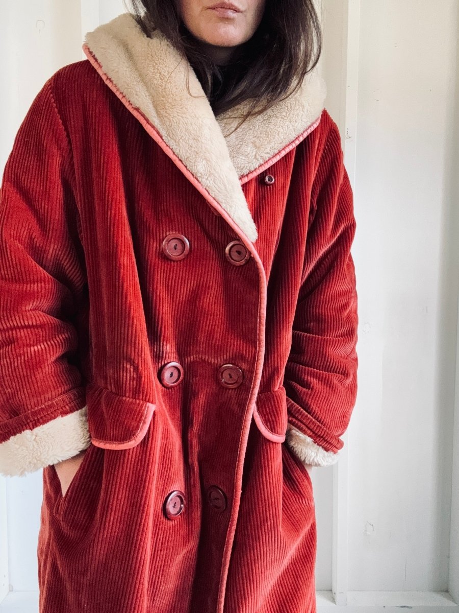 Vintage Corduroy Sherpa Jacket - Maroon - Diamonds & Rust