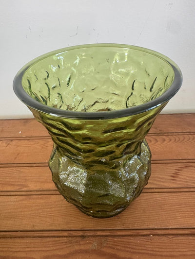 Vintage Crinkle Glass Vase - wide - Diamonds & Rust