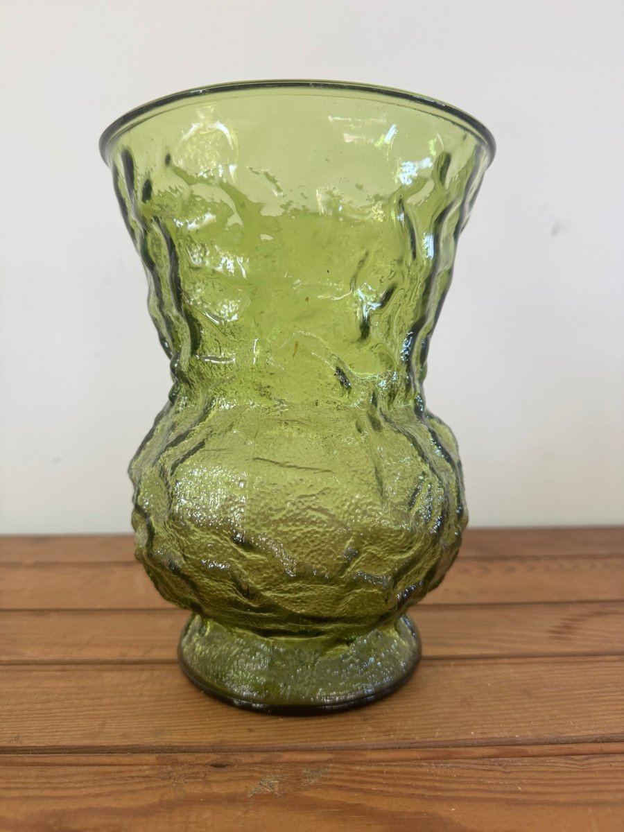 Vintage Crinkle Glass Vase - wide - Diamonds & Rust